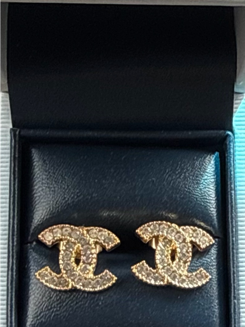 CC Crystal Interlocking Stud Earrings - Gold